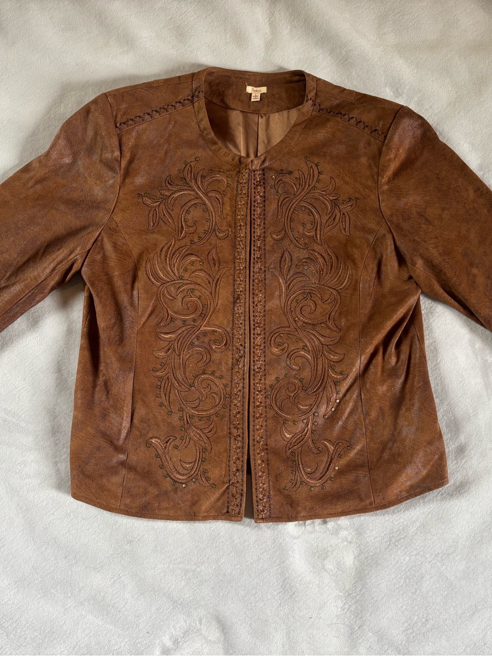 Reba Brown Faux Leather Jacket Western Embroidered Studded Boho L - Picture 14 of 14